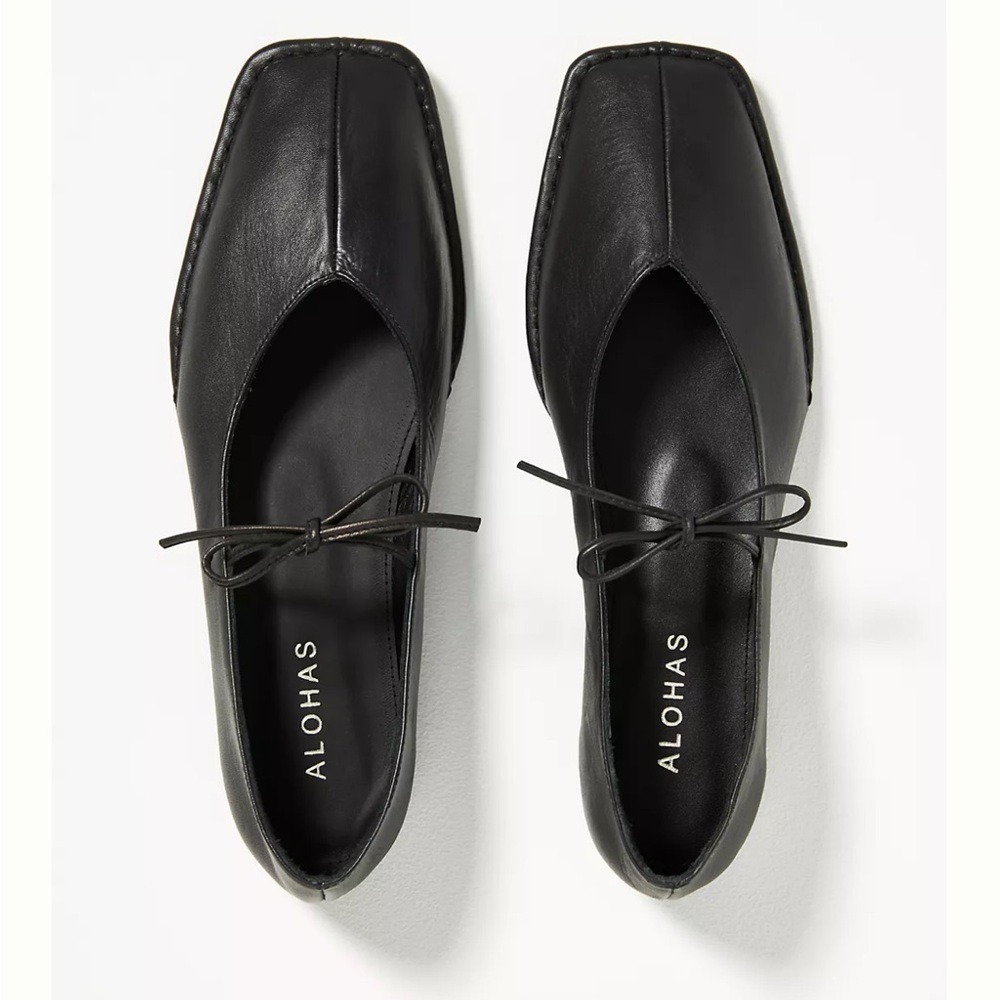 ALOHAS Sway Black Leather Tie Ballet Flats Size 38